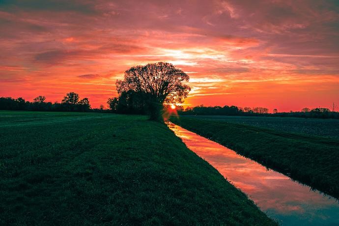 Riedkanal beim Sonnenuntergang - Kenneth de Leon